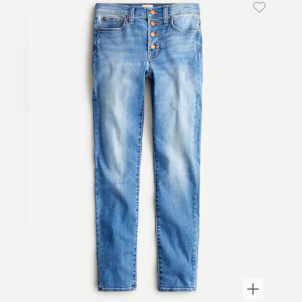 New J Crew Exposed Button 9” Toothpick Jeans Caspian Wash 25T 25 Tall